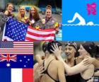 Πόντιουμ κολύμβηση γυναικών 4 × 200 μέτρο freestyle αναμετάδοσης, Ηνωμένες Πολιτείες, την Αυστραλία και την Γαλλία